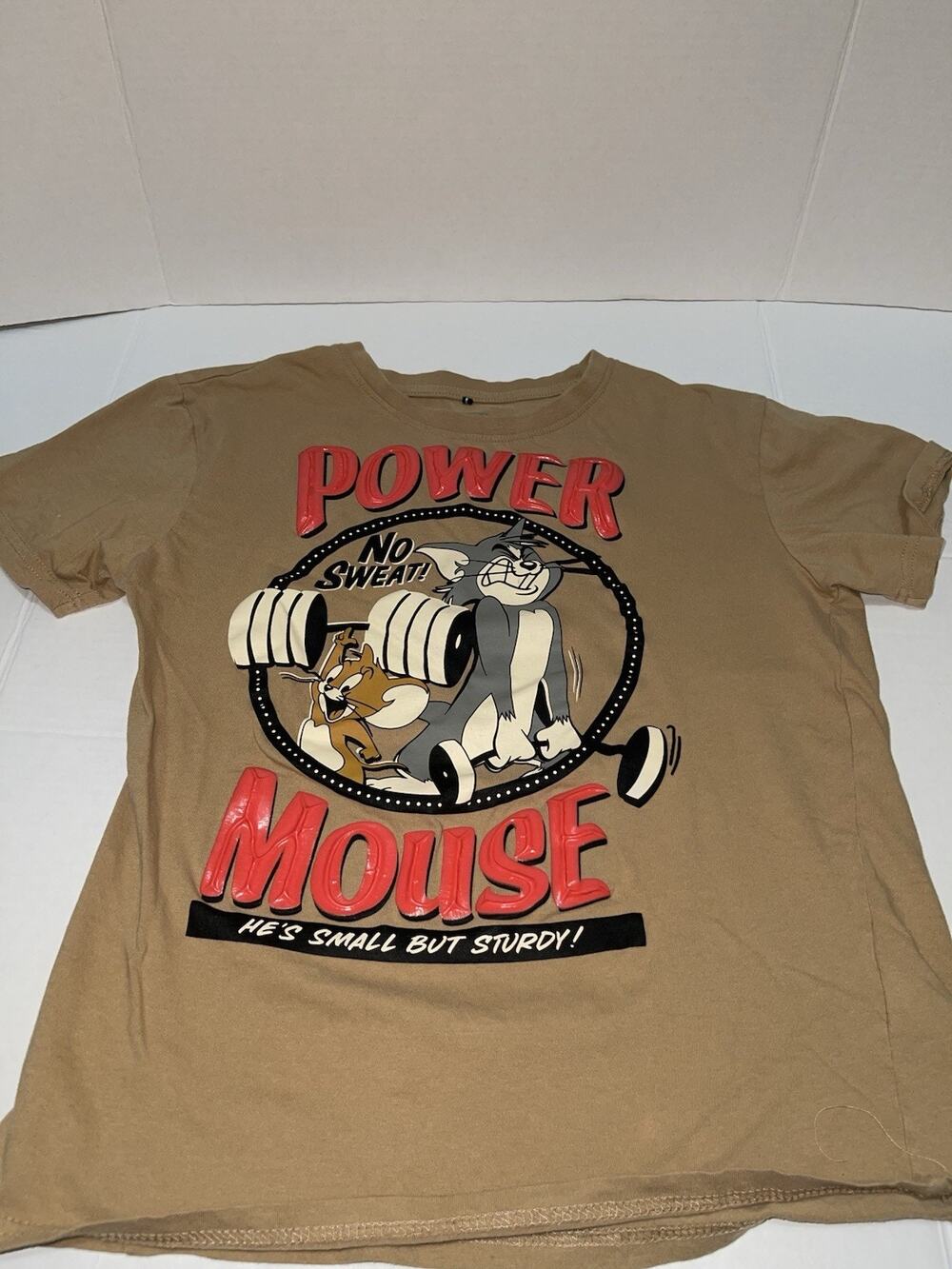 Tom And Jerry Power Mouse Graphic T-Shirt Boys Large 3D Red Letter Design